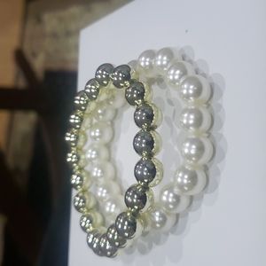 Qty-2 Pearl & Gold Bracelets